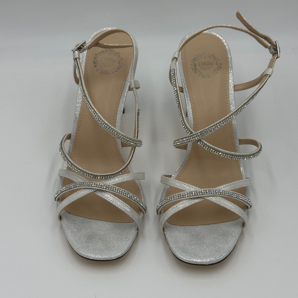 NWD I.Miller Andria Silver Glitter Rhinestone Sandal Heels Womens Size 9.5 Prom